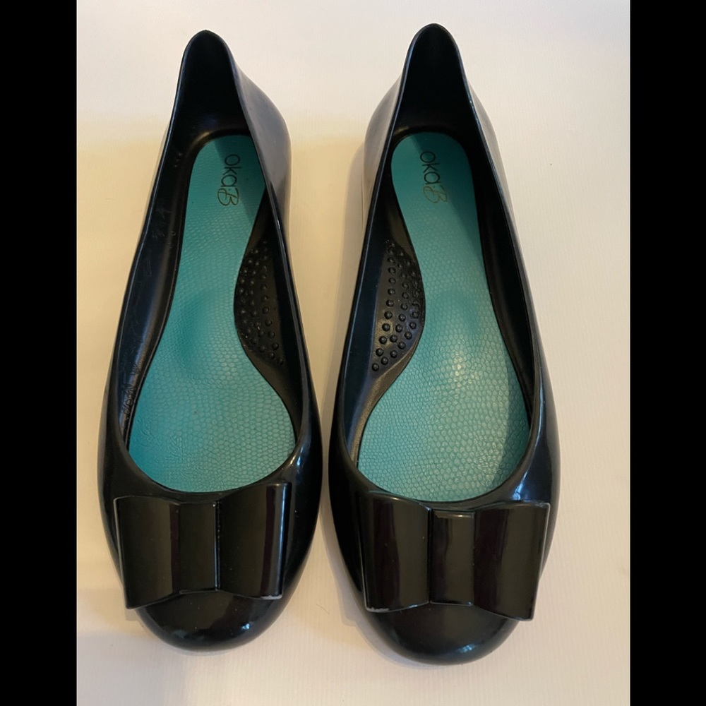 Oka-B Ballet Flats With Bow - Rubber - Slip On - Black